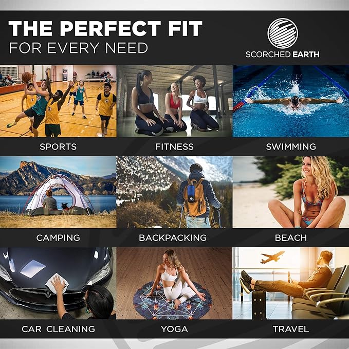 ScorchedEarth Microfiber Travel & Sports Towel Set (Royal Blue) - XL Set (39x70.5 & 12x24)