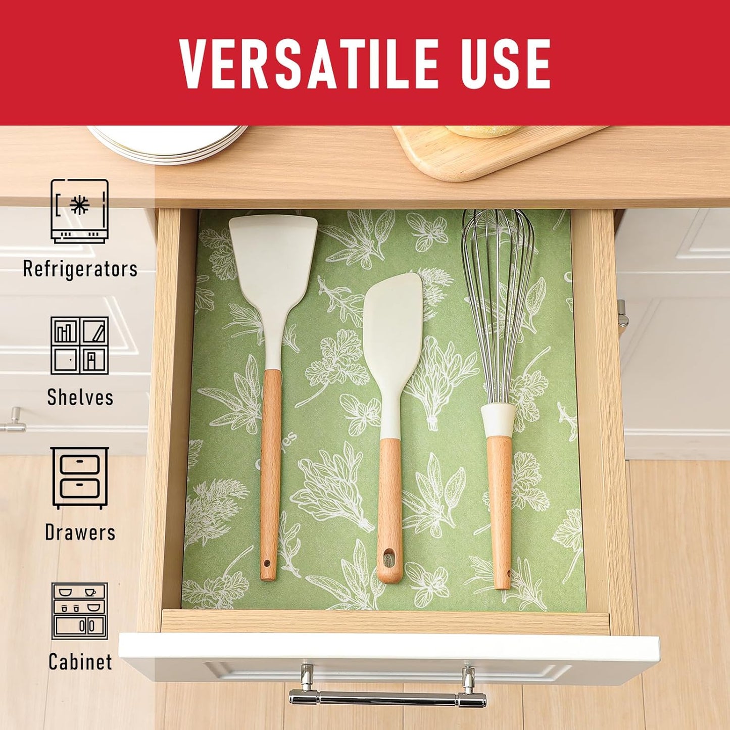 Cooyes Large Fridge Liners for Refrigerator, 17.7" × 36", Drawer & Shelf Liners for Kitchen Cabinets Non-Adhesive, Breathable Cloth Material, Non-Slip, Keep Produce Fresh Longer, 6 Pack, Sage Green