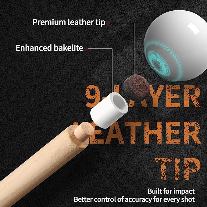 Kmise Professional Low-Deflection Pool Cue Stick, 58'' Canadian Hard Maple Wood Billiard Cue, 13mm Leather Tip, 3D Anti-Slip Grip, Precision Control for Adults/Beginners/Pros