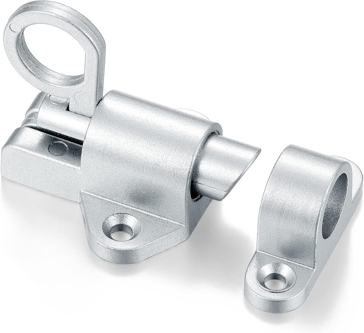 5 Packs Self-Closing Latches，Silver Gray Spring Door Lock，Resilient Bolt Latch Aluminum Alloy Safety Automatic Spring Barrel Slide Door Lock with Screws,Used for Gate,Window and Cabinet etc