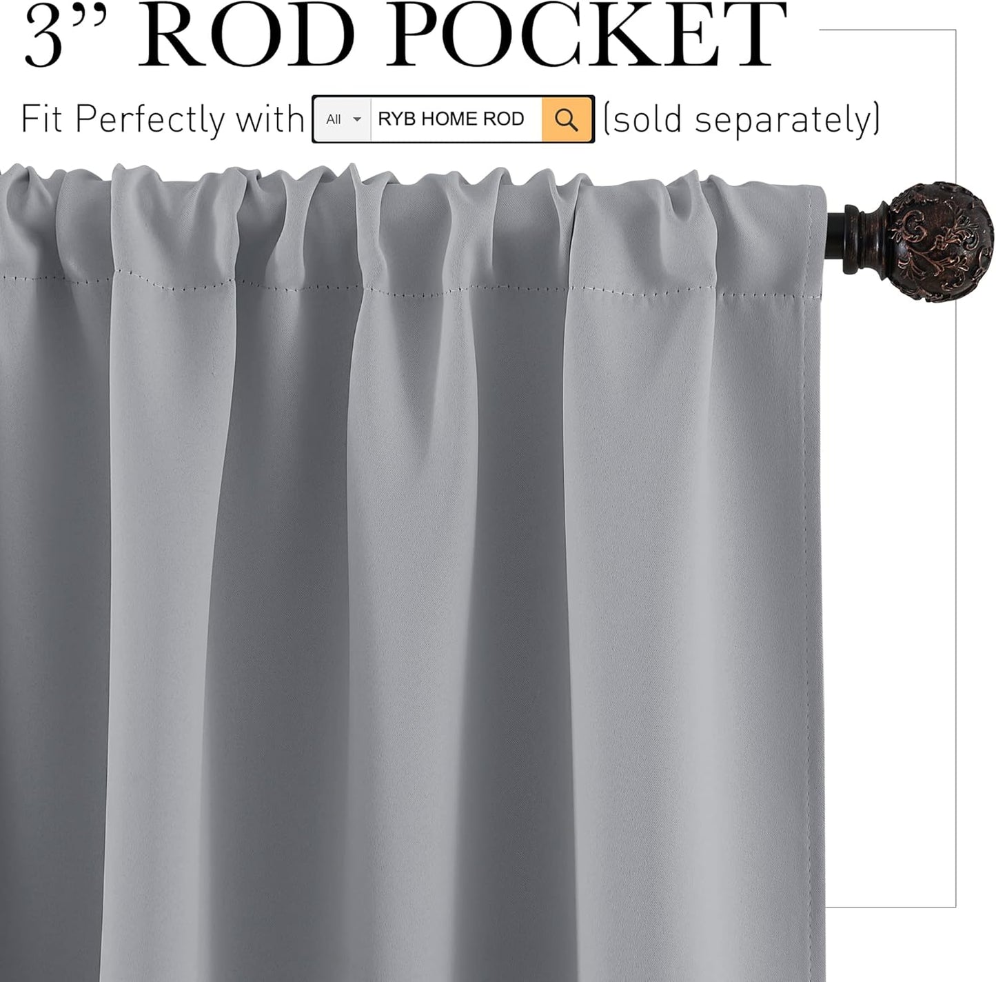 RYB HOME Blackout Curtains for Living Room Thermal Insulated Privacy Solar Drapes for Kids Bedroom Cafe Bathroom, 42 inch Width x 54 inch Length, Silver Grey, 2 Panels