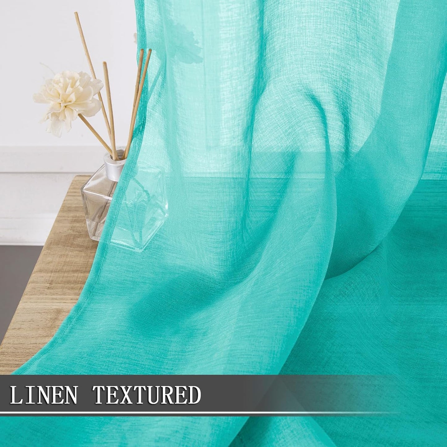 Tollpiz Sheer Tier Curtains Kitchen Linen Textured Half Curtain Sheers Light Filtering Rod Pocket Voile Bathroom Short Curtains for Farmhouse, 25 x 30 inches Long, Aqua Blue, Set of 2 Panels