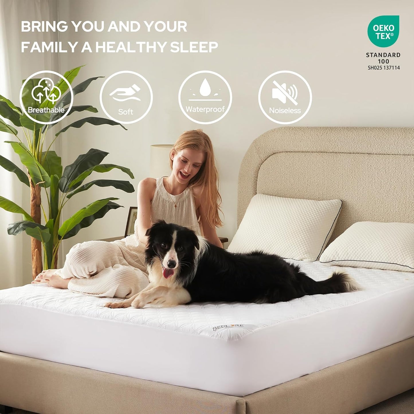 BEDLORE Waterproof Mattress Protector, Full Size, Deep Pocket, Eco-Friendly, Waterproof, Stain Protection, Washable, White