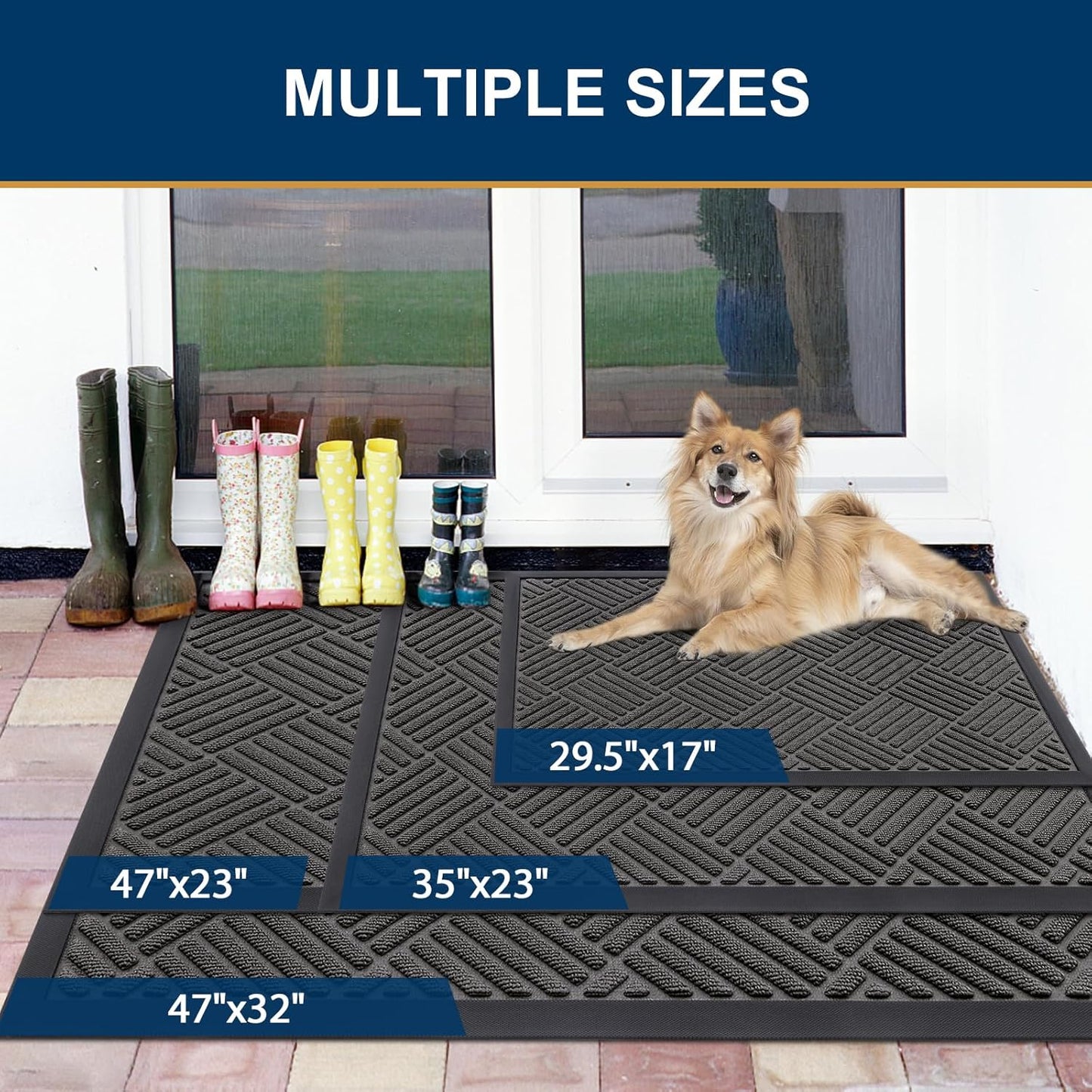 Smiry Front Door Mat Outside Entrance, Heavy Duty Outdoor Indoor Natural Rubber Doormat, Non Slip, Trap Dirt and Moisture, Easy Clean, Low Profile Patio Porch Entryway Mat, 35x23, Grey