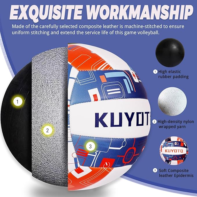 KUYOTQ Official Size 5 in&Outdoor Beach Volleyball,3MM Thickened Surface Soft Leather Youth Womens Mens Volleyball for Game Gym Training(Deflated)