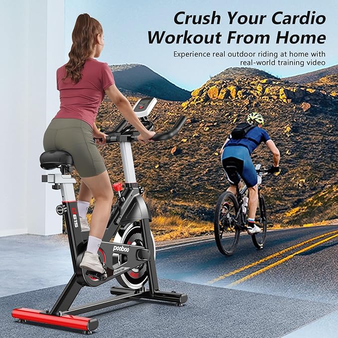 POOBOO Exercise Bike, Stationary Bike for Home Gym, Indoor Cycling Bike w/Comfortable Seat Cushion & Tablet Mount, Silent Belt Drive Indoor Bike for Cardio Workout