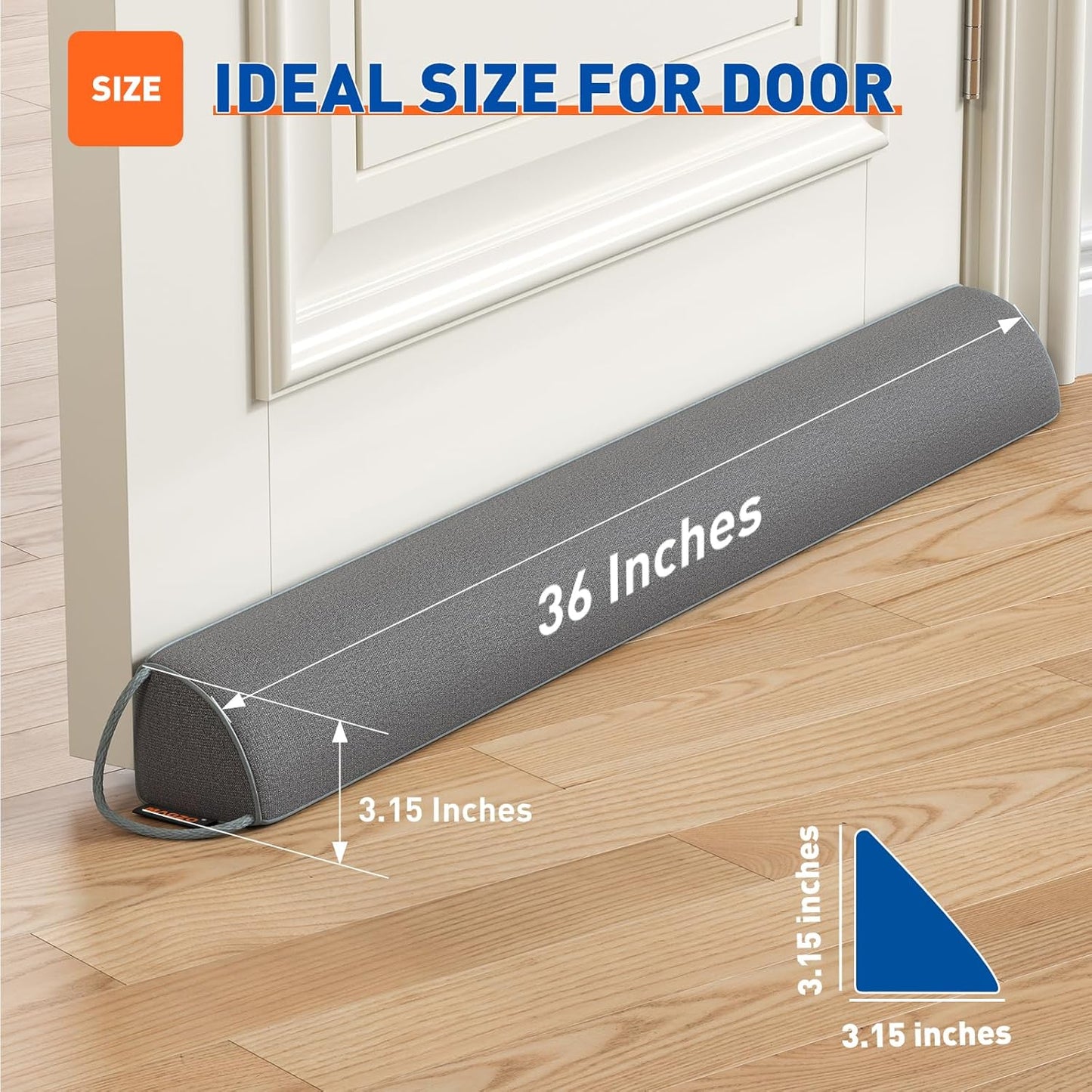 MAGZO Door Draft Stopper 36 Inches, 2 Pack Weighted Triangular Door Snake for Winter Noise Blocker with Hook Loops,Gray