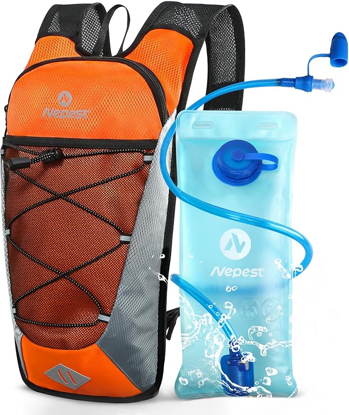 Nepest Hydration Backpack with 2L Water Bladder for Cycling, Water Backpack for Hiking Running, Lightweight Hydration Pack, Grey