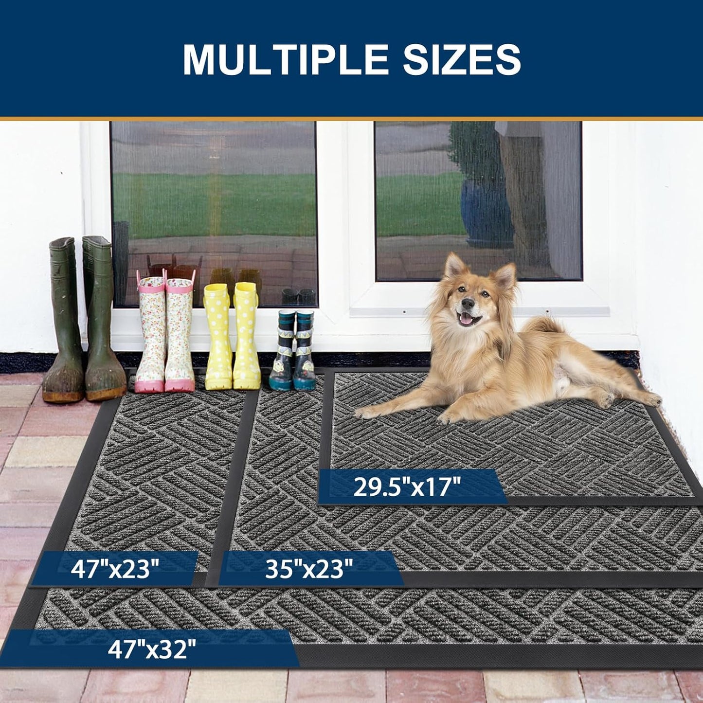 Smiry Front Door Mat Outside Entrance, Heavy Duty Outdoor Indoor Natural Rubber Doormat, Non Slip, Trap Dirt and Moisture, Easy Clean, Low Profile Patio Porch Entryway Mat, 29.5x17, Mix Black