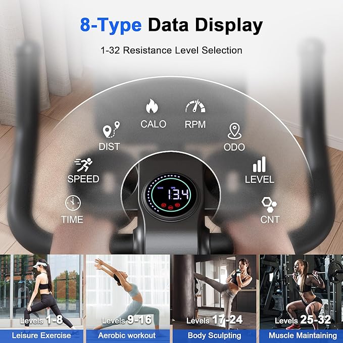 Superun Exercise Bike, Stationary Bikes for Home Gym with 32-Level Magnetic Resistance, 300LBS Capacity Indoor Cycling Bike with Comfortable Seat, LED Display