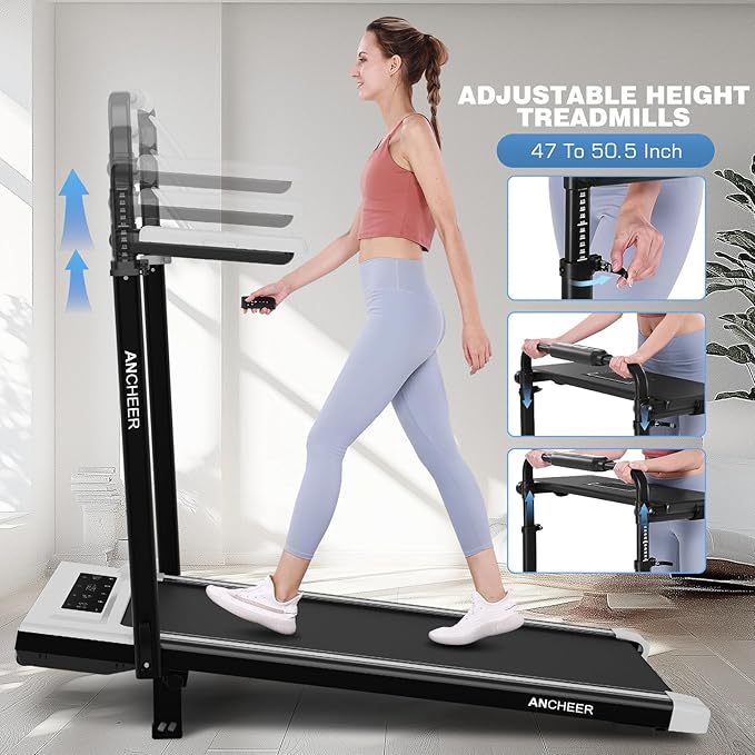 ANCHEER Walking Pad Treadmill with 12% Incline&Adjustable Height, 4 in 1 Under Desk Treadmills with Desk Workstation, Foldable Treadmill for Home 300lb,3 Type Control
