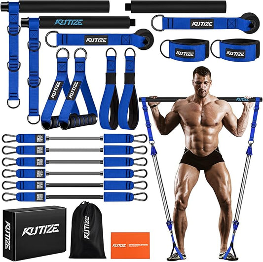 Pilates Bar Kit with Resistance Bands, Heavy Duty Pilates Equipment for Men, Strength Training Bar for Legs, Hip, Back, Arm, Abs, Chest, Shoulders, Portable Home Gym Full Body Workout Equipment
