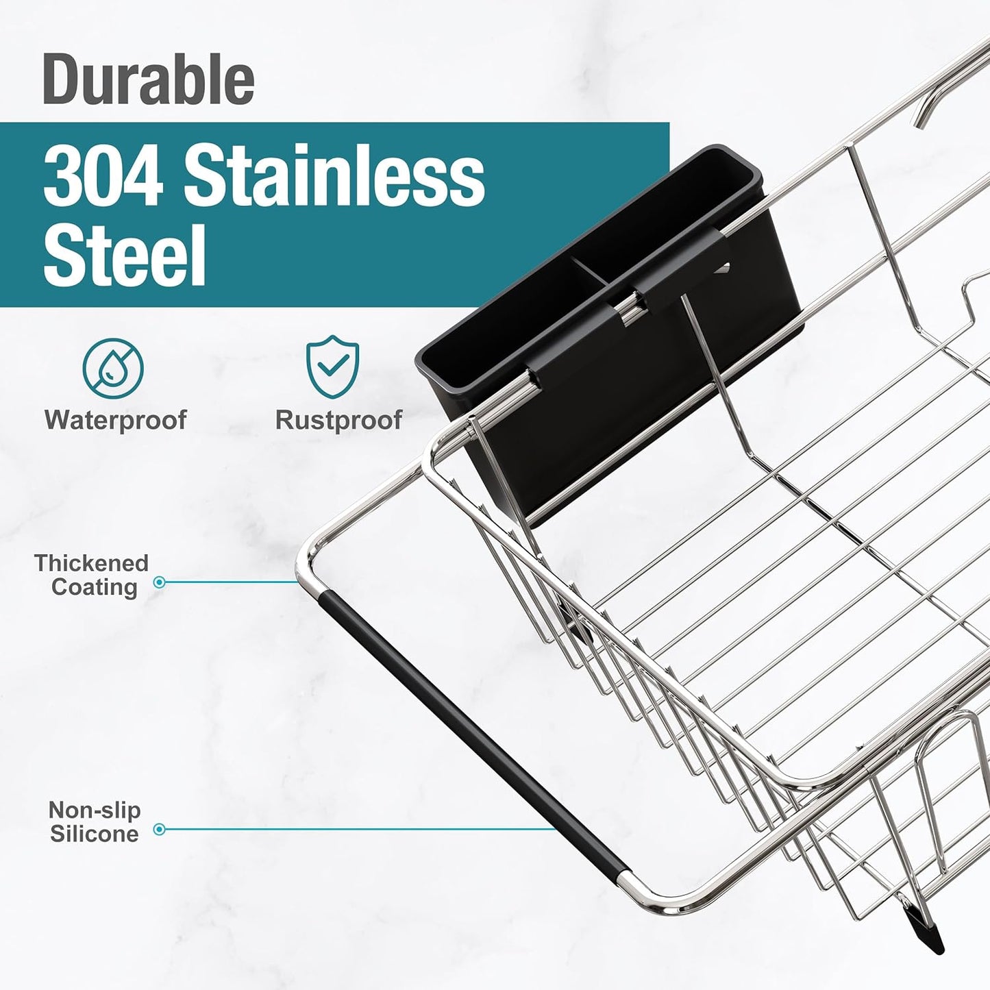 JASIWAY Dish Drying Rack in Sink, Expandable Stainless Steel Dish Drainers for Kitchen Counter, Dish Dryer Rack for Inside Sink, Over The Sink Dish Racks with Utensil Holder, Silver