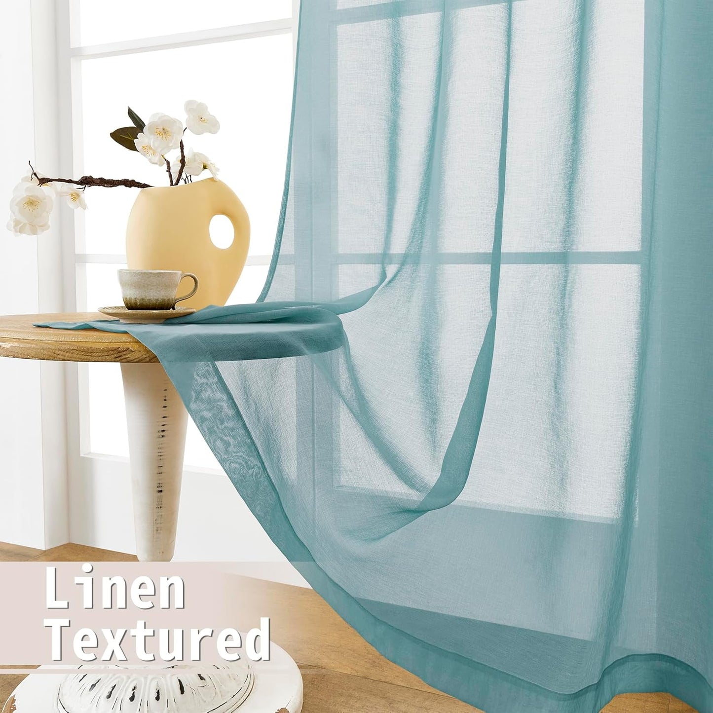 Tollpiz Sheer Door Curtains Closet Linen Textured Curtain Sheers Doorway Light Filtering Voile French Door Rod Pocket Curtains Patio Door, 54 x 63 inches Long, Dusty Blue, Set of 1 Panel