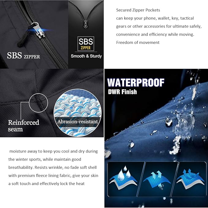 Toomett Men's hiking Snow Pants Skiing Winter Insulated Fleece lined Outdoor Water Repellent camping,walking,fishing