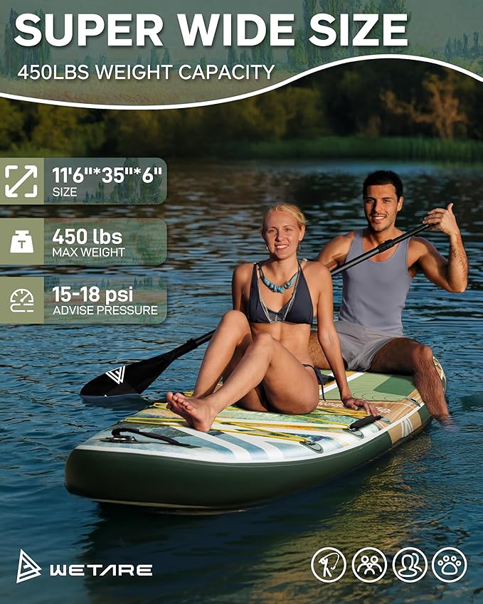 11'6"x35" Inflatable Paddle Board, 450lbs Extra Wide Stand Up Sup Board for Adults, Blow Up Paddleboard Kayak Non-Slip Stable Deck Boat for Yoga Fishing Surf