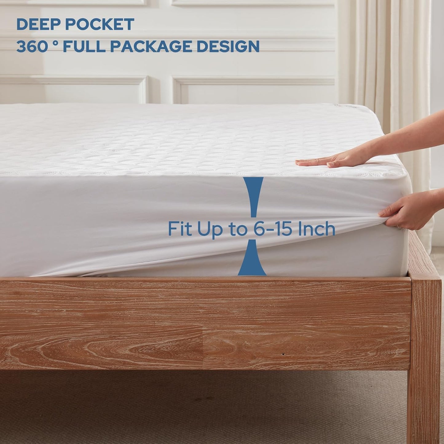 BEDLORE Waterproof Mattress Protector, Twin Size Mattress Pad with Deep Pocket Fitted Up to 6-15 inches, Soft Noiseless Single Bed Mattress Cover for Bedroom, Dorm Room (White)