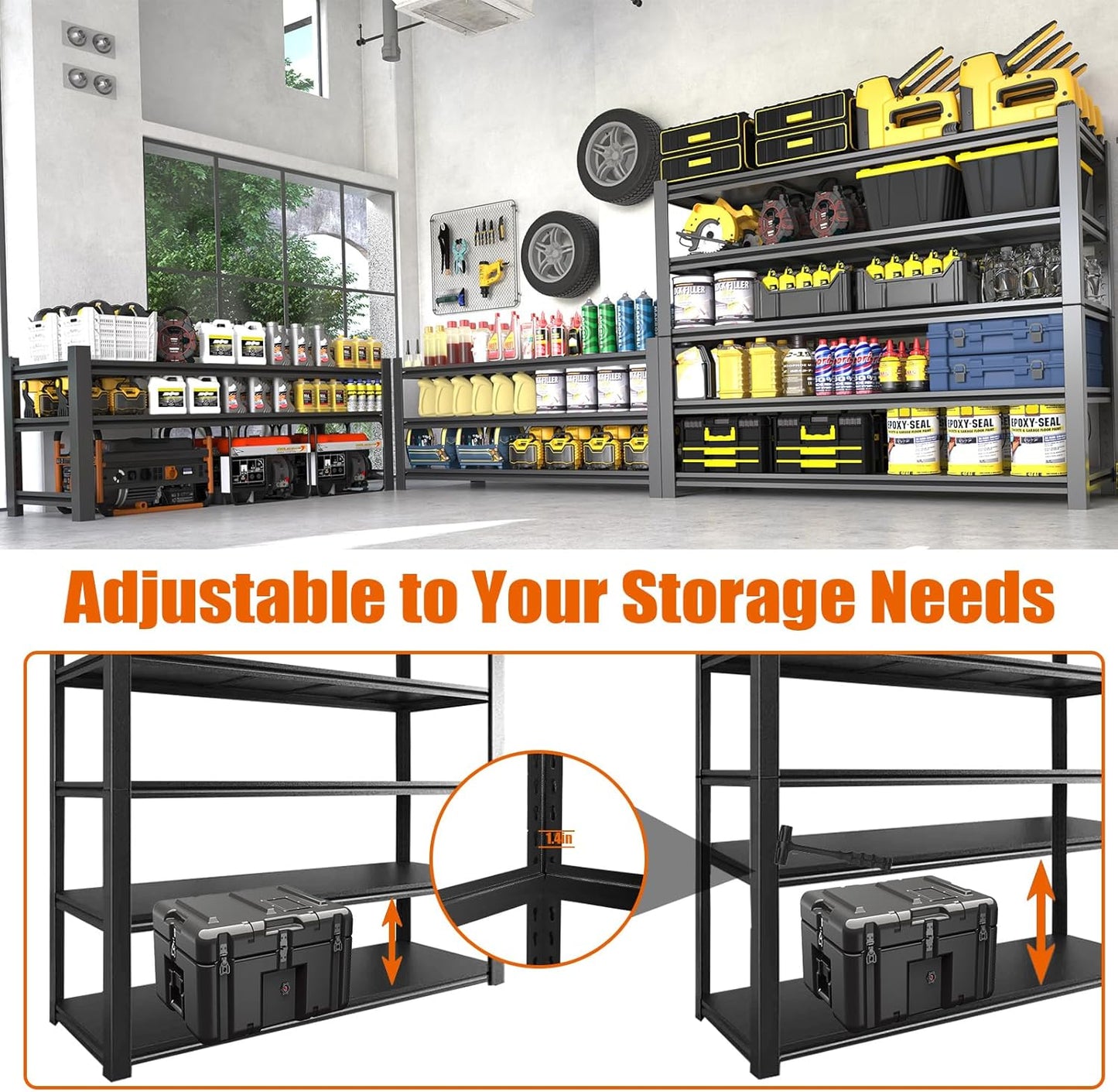 60"W Garage Shelving Heavy Duty Metal Shelving 3000LBS Storage Shelves Adjustable 5 Tier Metal Shelves for Storage Industrial Shelves for Garage, Warehouse, 24.2" D x 60'' W x 72'' H, 3 Packs
