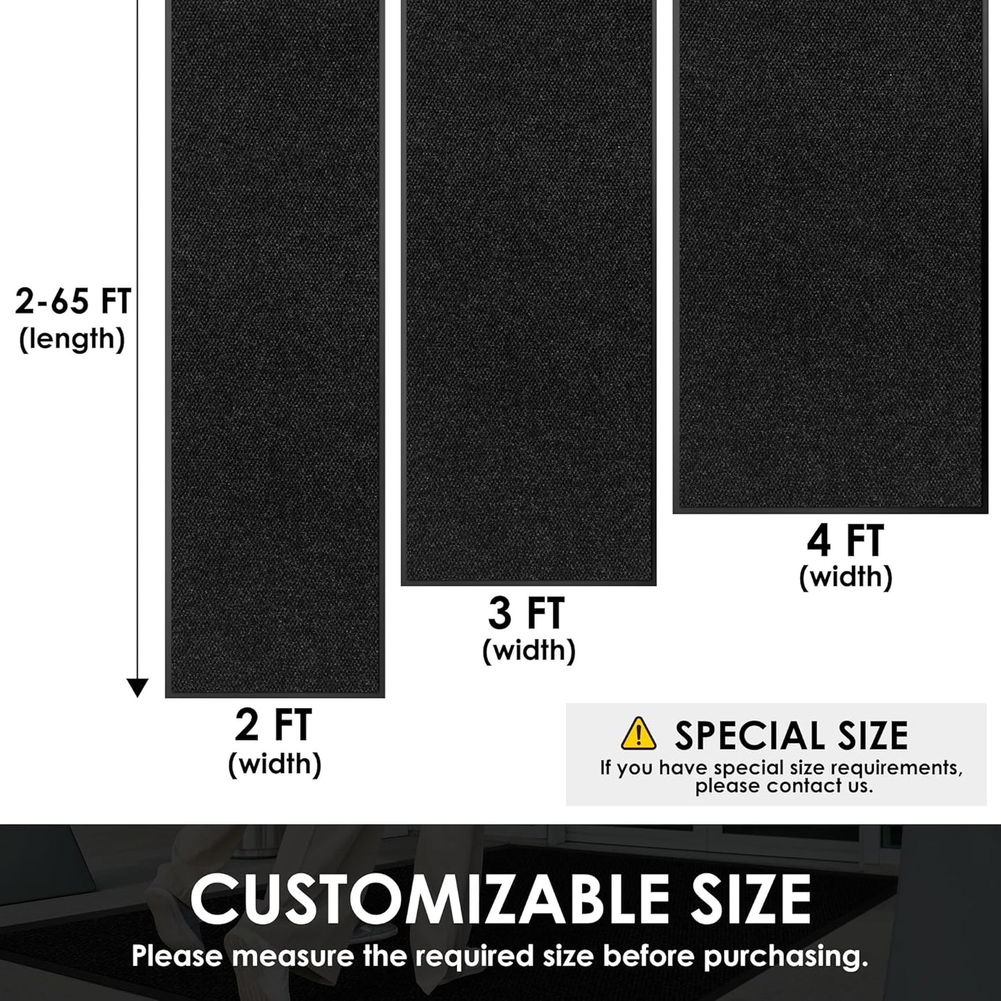 3′ x 44′ Front Door Mat Indoor Outdoor Entrance, Commercial Floor Mat Heavy Duty Dirt Trapper Entryway Doormat, Custom Size Non Slip Rubber Backing Welcome mat, Door Mat for High Traffic Area