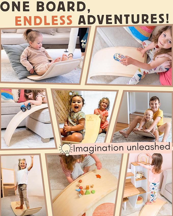 Wooden Balance Board - 37 inch Finger Safe Wobble Board for Toddlers, Wooden Balance Board for Kids