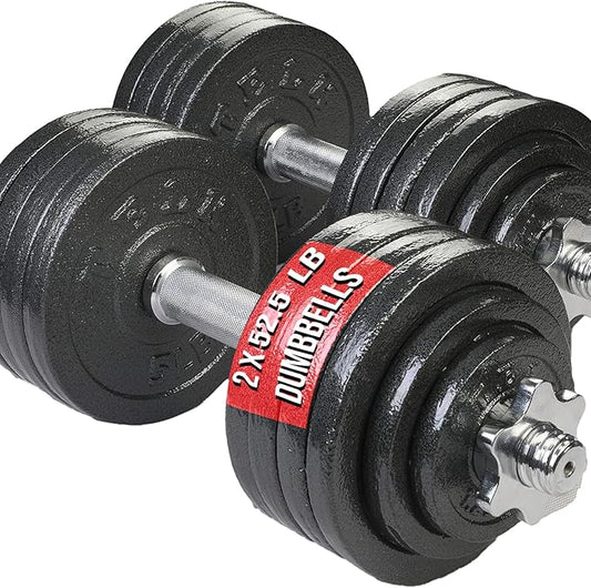 TELK – Adjustable Dumbbell Set – Home Gym Weight Set with Baked Enamel Cast Iron Plates – Space-Saving Free Weights for Strength Training