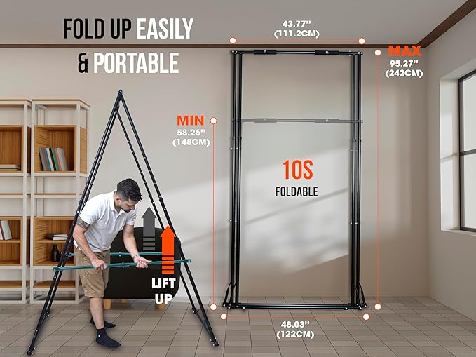 KHANH TRINH Foldable Pull Up Bar Stable Gymnastics Equipment Portable Aerial Yoga Stand Durable Frame For Hammock Chair, Therapy Sensory Swing. Adjustable Back Stretcher For Lower Back Pain Relief