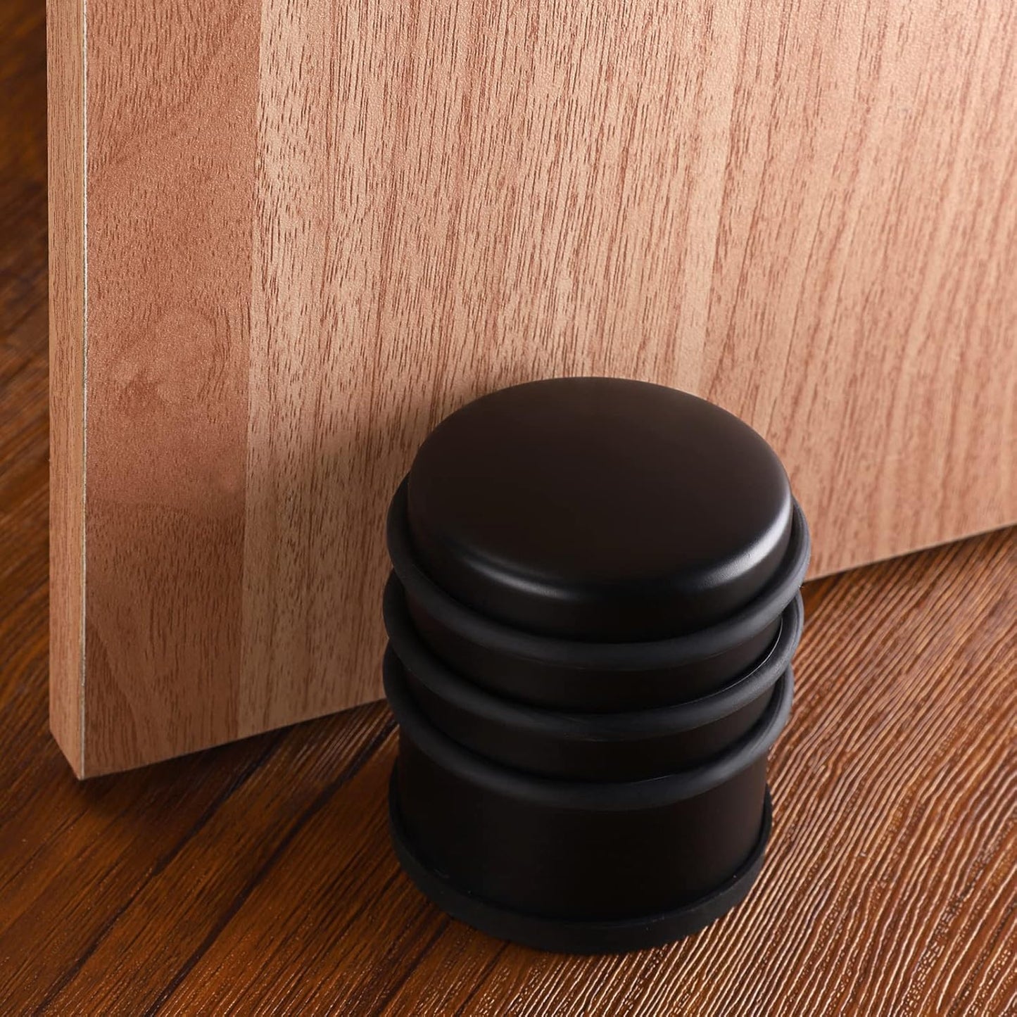 Sumnacon Heavy Duty Floor Door Stopper No Drill - Durability Stainless Steel Door Stop with Anti-Skid Rubber - Contemporary Safety Doorstop for Home Office Commercial Industrial, Black