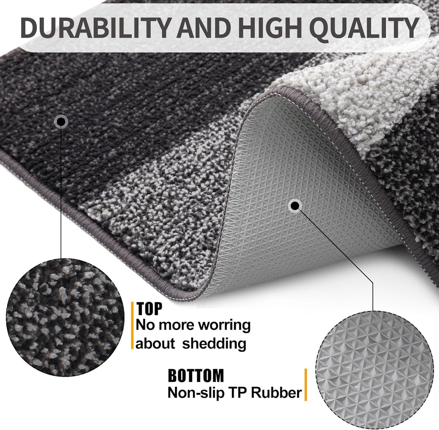 Kitinjoy Indoor Outdoor Door Mat, 24x16 Non-Slip Absorbent Dirt Trapper, Low-Profile Washable Inside Entrance Front Floor Mat, Sturdy Soft Entry Doormats for Entryway, Grey