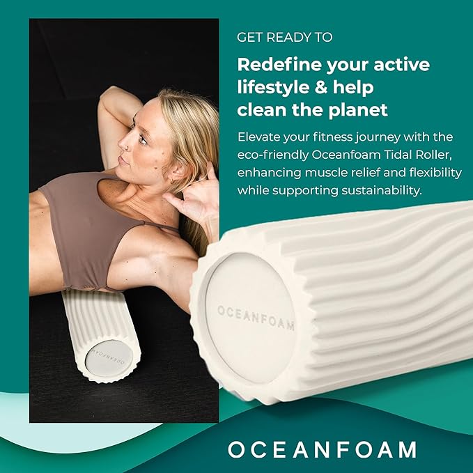 Oceanfoam Tidal Roller - Natural - Muscle Massage Foam Roller for Back Pain & Stretching - Firm and Ergonomic Wide Wave Textured - Yoga, Athletics, & Wellness - Full Size, 20" x 5"