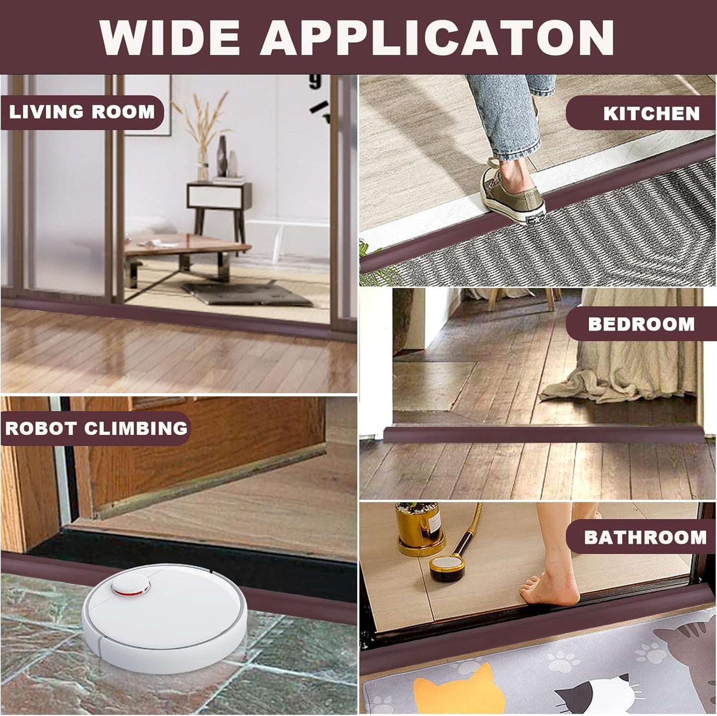 Vinyl Door Threshold Flooring Transition Strip Self Adhesive Carpet Edging Strip for Laminate Doorway Edge Threshold from 3/5" to 4/5" (Coffee, 6.6 Ft)