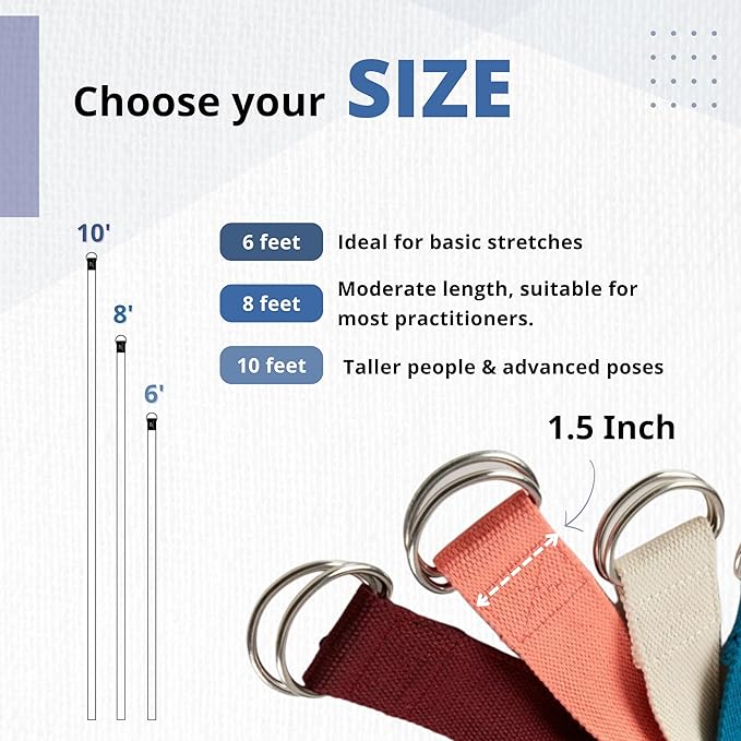Everyday Yoga Super Strong Strap with Metal D-ring Buckle - Improve Flexibility, Stretching, and Physical Therapy Fitness.