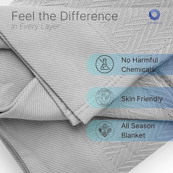 100% Cotton Herringbone Blankets, 90"X90" Queen, Throw Blanket for Bed All Season Cotton Blanket, Cozy Blanket,Throws & Bed Blanket, Throw Blanket for Couch, Modern Home Decor -Scottish Grey