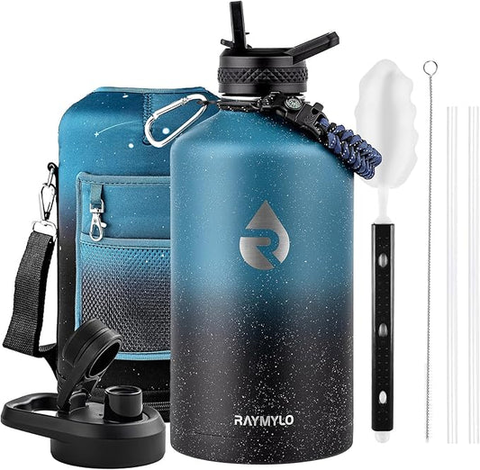 128oz Insulated Water Bottle, Triple Wall Vacuum Stainless Steel Water Bottles - Keeps Cold 48H, Reusable One Gallon Jug for Gym, Sports, Camping, Hiking,Travel, Midnight Blue Speckle
