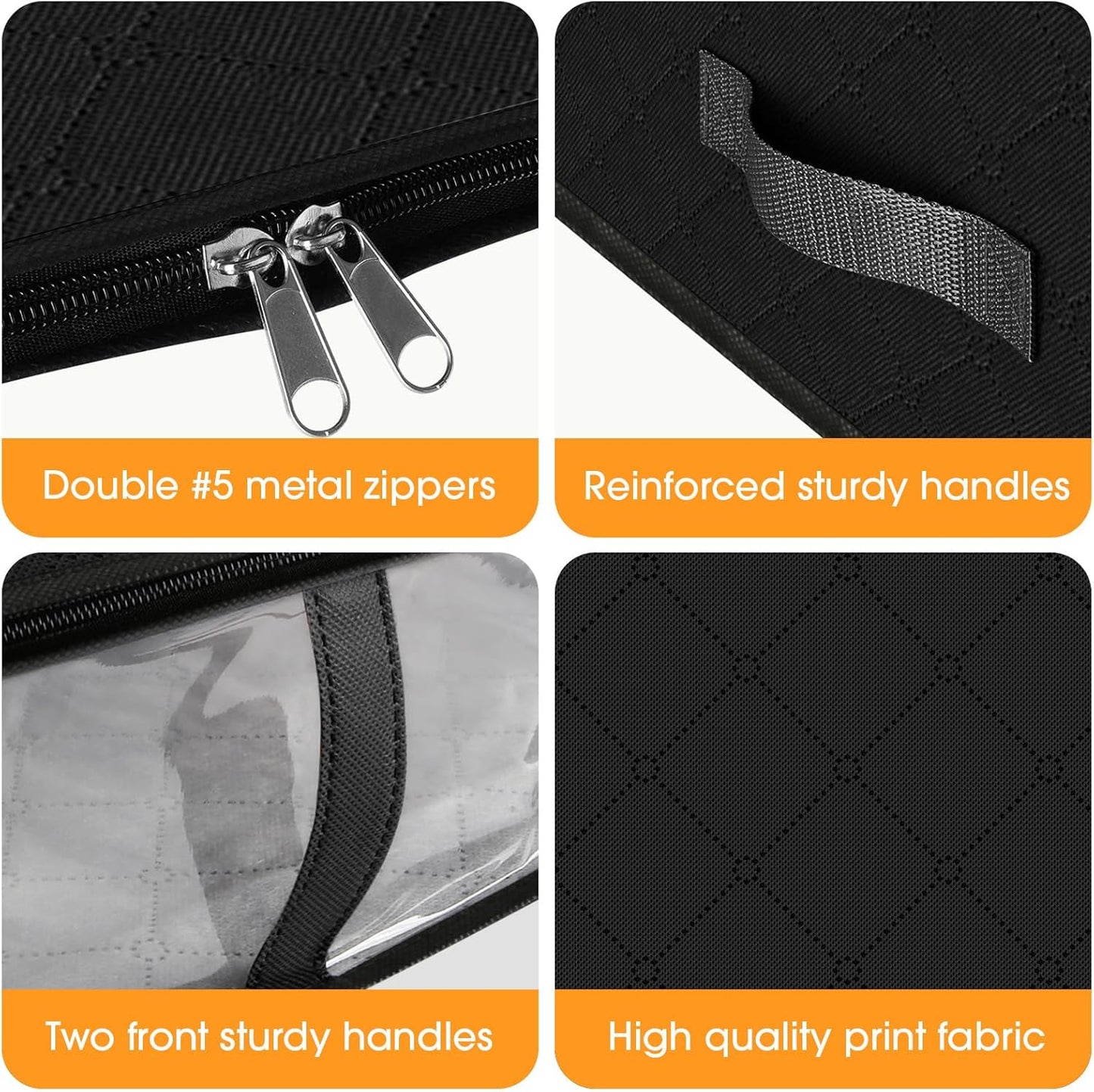 StorageRight Under Bed Storage Bins, 4-Pack 40L Foldable Fabric Storage Bags with Transparent Window, Breathable Organizer for Clothes/Blanket/Comforter/Quiltr, Black