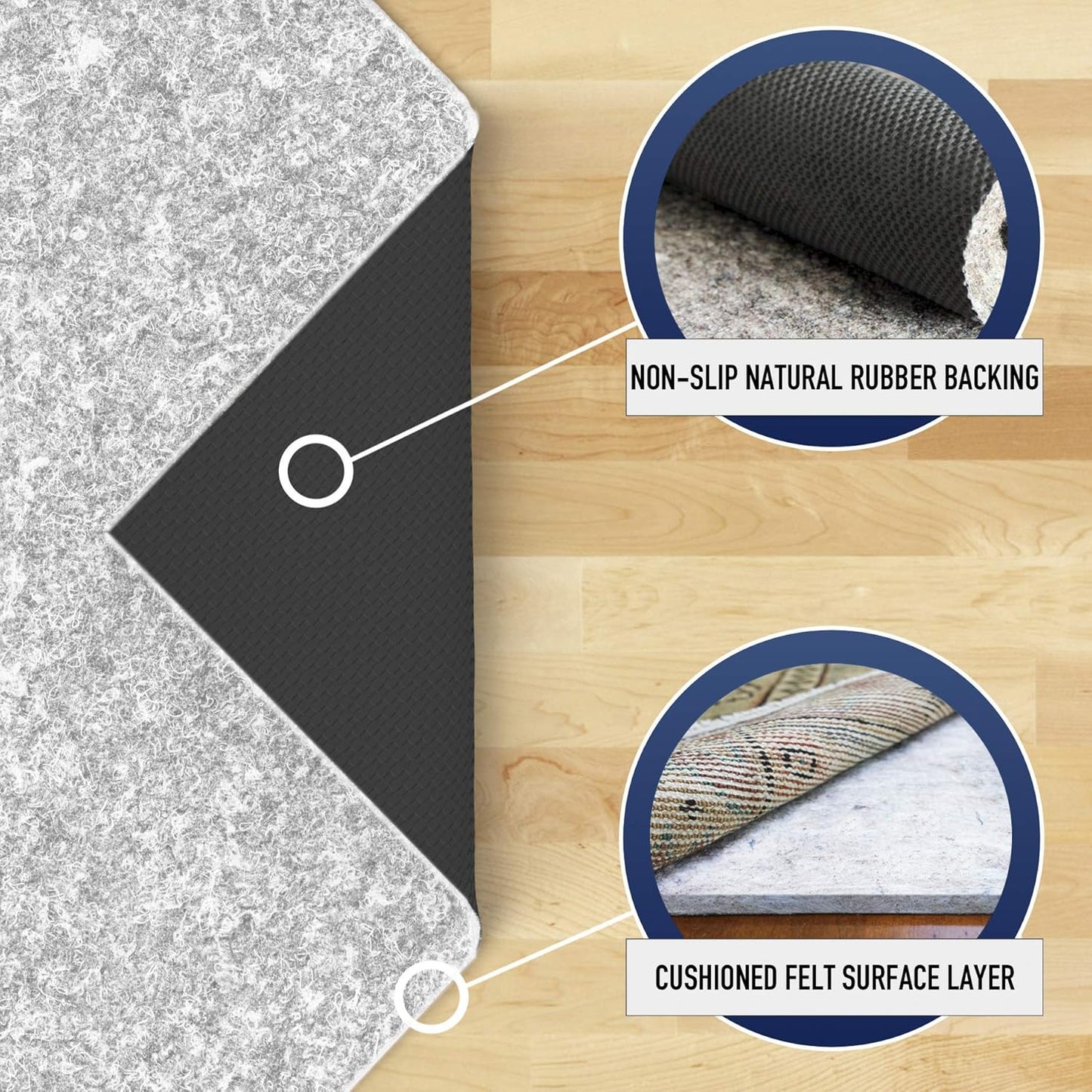 RUGPADUSA - Dual Surface - 2'x6' - 1/4" Thick - Felt + Rubber - Non-Slip Backing Rug Pad - Safe for All Floors