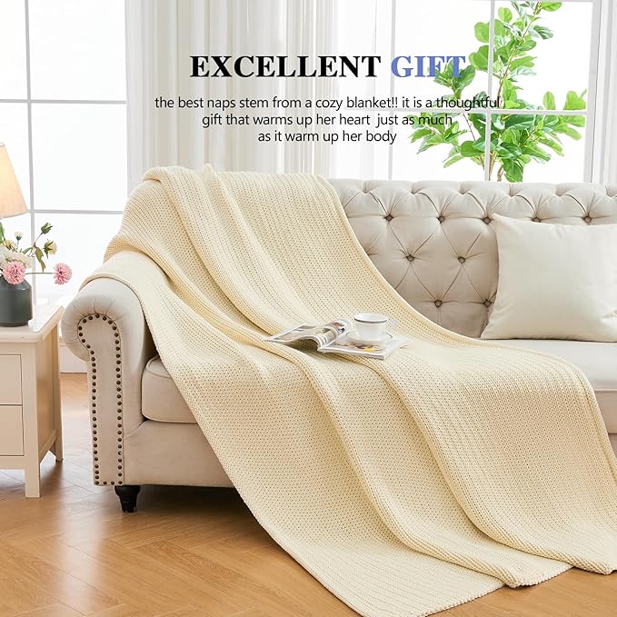 L'AGRATY Heavy Weighted Blanket - 50"x60", 10lbs Cooling Chunky Knit, Braided Crochet Throw with Thick Cable Yarn, Machine Washable