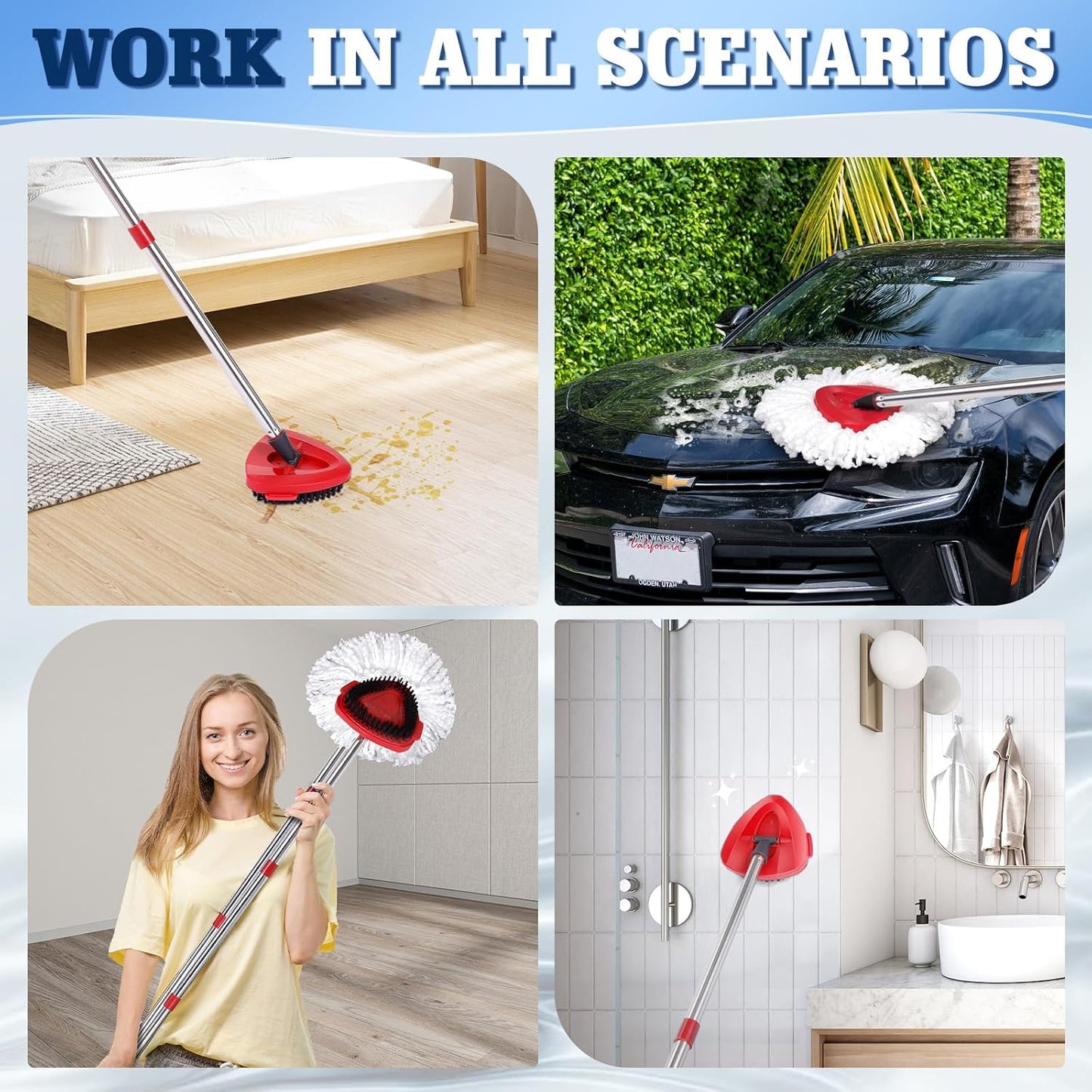 6 Pack Mop Replacement Heads Compatible with Oceda EasyWring 1-Tank System - Includes 2 Mop Scrub Brush Head, Microfiber Mop Refills, Easy Cleaning Mop Head Replacement（White)
