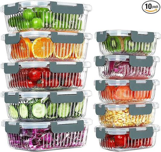 10 Packs Glass Meal Prep Containers with Lids, Glass Food Storage Containers Set, Airtight Lunch Containers, Microwave, Oven, Freezer and Dishwasher Safe, Gray