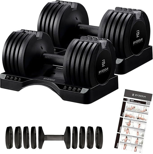 Adjustable Dumbbell – 12.5/25lb Single Unit OR Set of 2 – 5-in-1 Adjustable Weight for Home Gym, Strength Training & Fitness Workouts, White OR Black