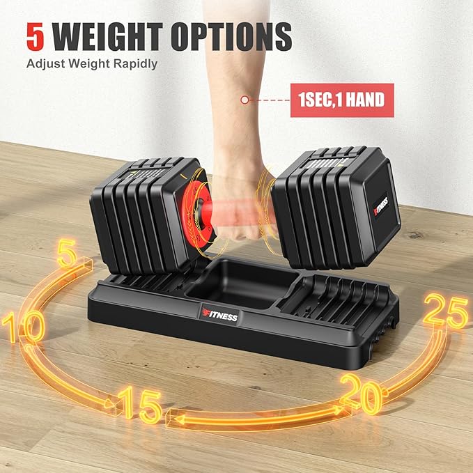 XDDIAS Adjustable Dumbbell Set of 2, 25/55/80LB Dumbbell Set-1Sec Adjustable Weights-5/10 in 1 Free Weights Dumbbells Set with Effortless Tray/No-Slip Handle-Compact Size for Women/Men at Home Gym