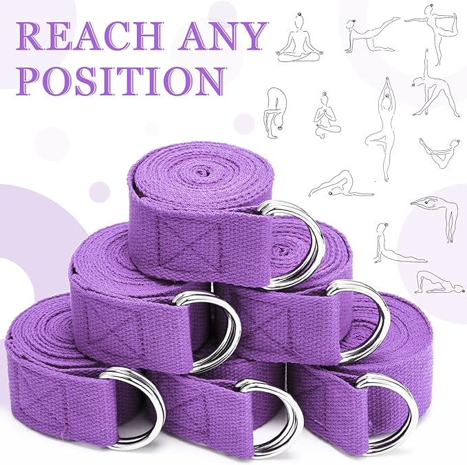 Leyndo 24 Pieces Yoga Strap Stretching Pilates Exercise Adjustable Straps 6 ft Non Elastic Yoga Belt with Adjustable D Ring Buckle for Pilates Gym Workouts Fitness