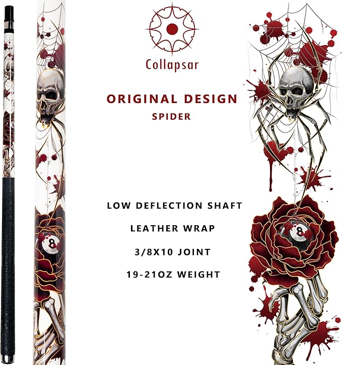 Collapsar CBP Pool Stick with 1X1 Hard Case,13mm Tip with Low Deflection Technology Billiard Cue,58" 2-Pieces 19-21 oz Professional Pool Cue Set