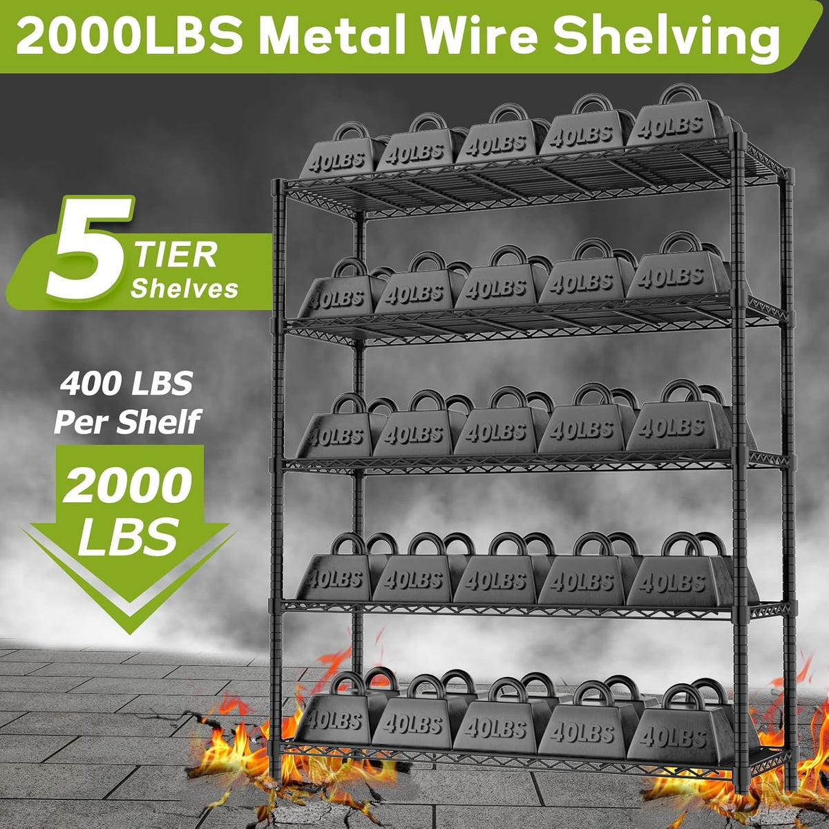 Storage Shelves, 3 PCS 48" L x 20" W x 72" H Heavy Duty Garage Wire Shelving Unit Loads 2000LBS, 5-Tier Adjustable Metal Industrial Utility Shelf Rack for Kitchen, Laundry Room, Basement
