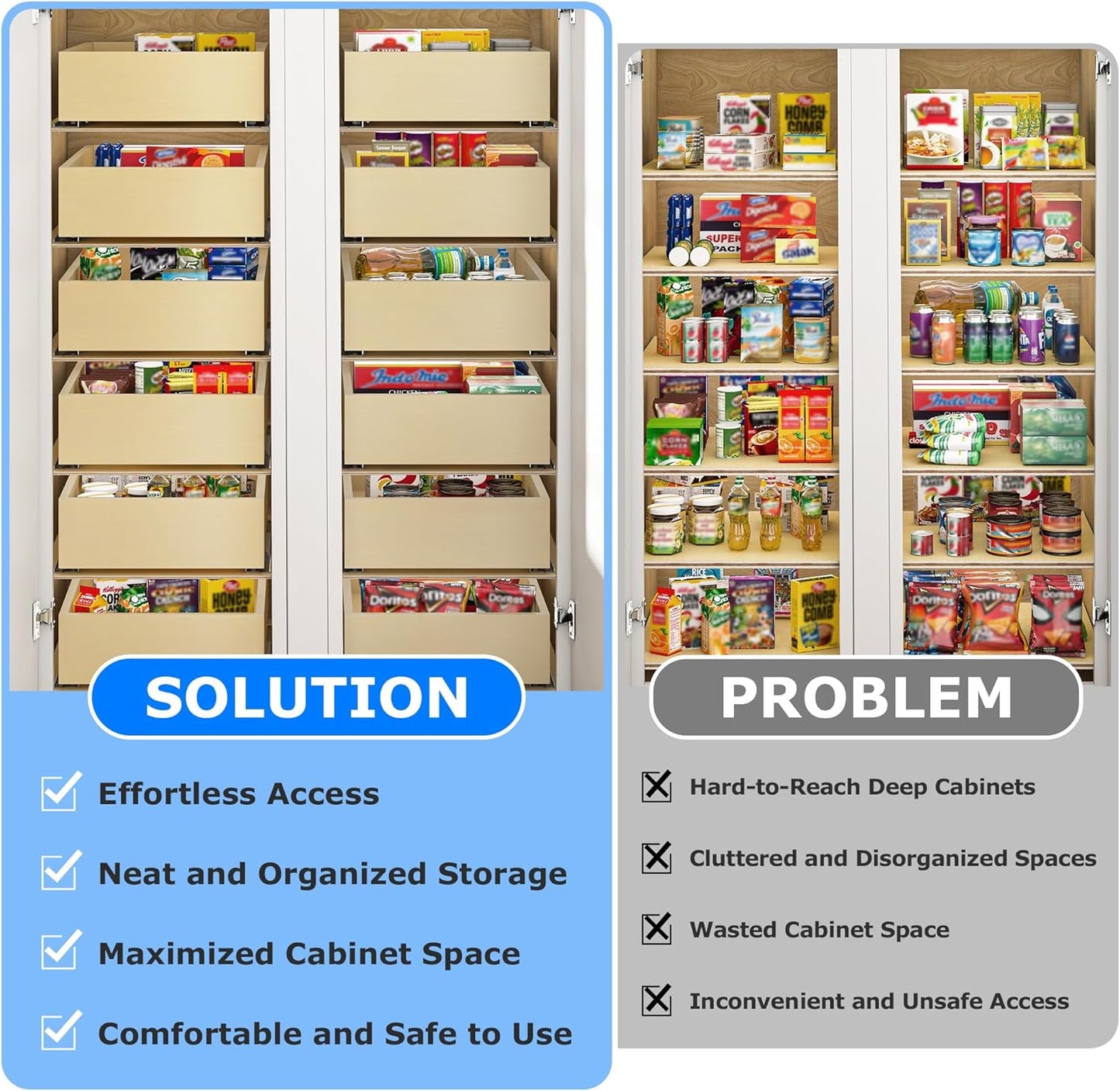 WelFurGeer Soft Close Pull Out Cabinet Organizer, 17" W x 22" D Heavy-Duty Plywood Pull-Out Cabinet Drawer, Cabinets Roll Out Drawers, Durable Pullout Drawers for Home & Kitchen Organization