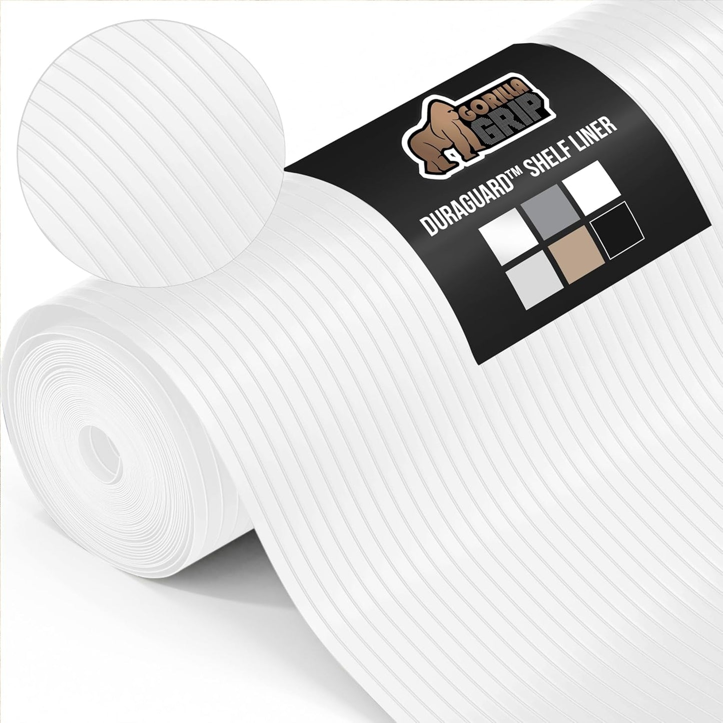 GORILLA GRIP DuraGuard Shelf Liner, Non-Adhesive Cabinet Liners for Kitchen Drawers, Shelves, Refrigerator, Pantry Storage, Bathroom Closet, Durable Waterproof BPA Free Ribbed Plastic, 20x10 White