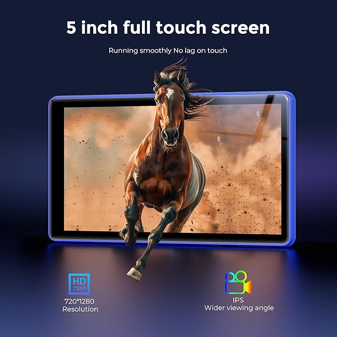 128GB MP3 Player with Bluetooth and WiFi，Music Video Player with Spotify Pandora,Amazon Music, 5" Touch Screen Android MP4 MP3 Player for Kids with Audible, YouTube, Spotify Kids,up to 256GB (Blue)