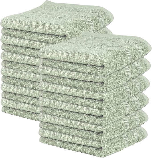 Kaufman - Premium Hand Towels Set for Bathroom, Spa, Gym, and Face Towel 100% Cotton Ring Spun, Ultra Soft Feel and Highly Absorbent Towels (12, SAGE Green)