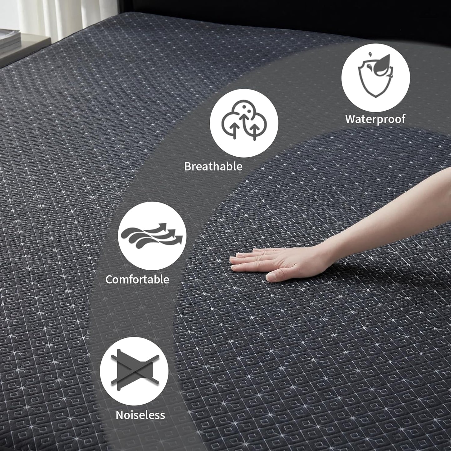 BEDLORE California King Mattress Protector, Waterproof Noiseless Mattress Cover with Deep Pocket for 6-18 inches Mattress, Soft Breathable Mattress Pad Machine Washable (Dark Gray)