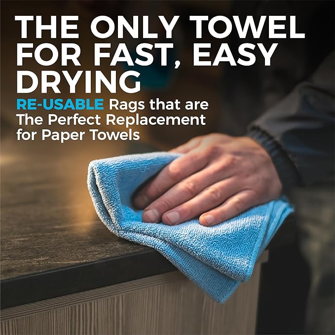 The Rag Company - All-Purpose Microfiber Terry Cleaning Towels - Commercial Grade, Highly Absorbent, Lint-Free, Streak-Free, Kitchens, Bathrooms, Offices, 300gsm, 16in x 16in, Grey (12-Pack)