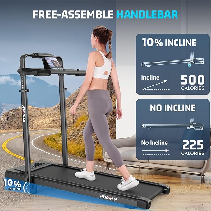 Walking Pad Treadmill with Desk Workstation, 10% Incline Foldable Treadmill with Handrail, 300lbs Capacity, 3 Control Methods, 8 in 1 Folding Treadmills for Home Office